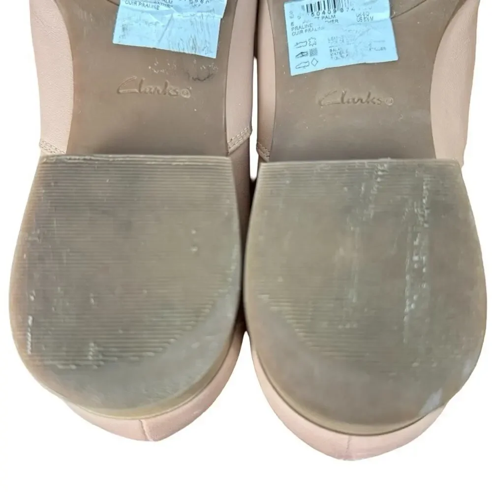 Clarks Juliet Palm Blush Pink Leather Loafers Slip On Block Low Heel Shoes 8.5